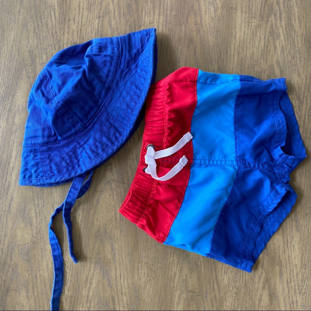Hanna Andersson boys swim trunks and hat XS